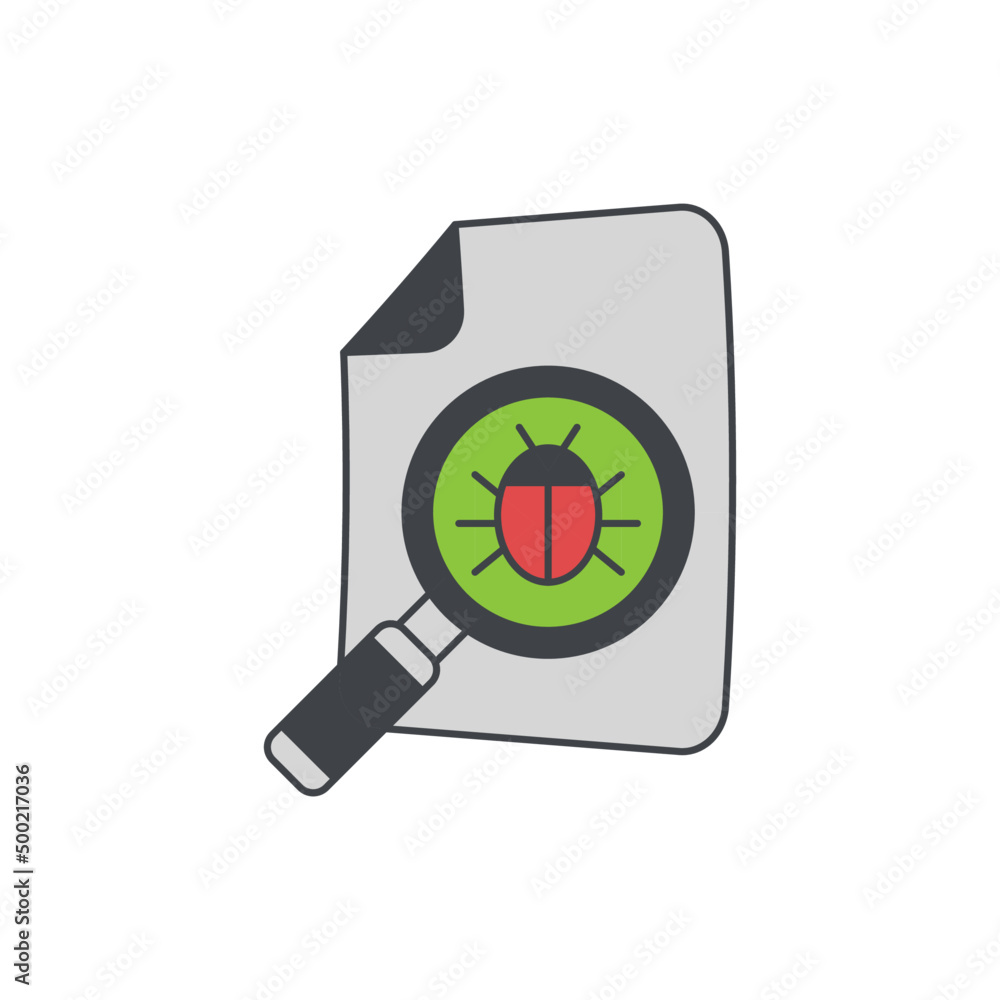 Poster file with bug or malware icon in color icon, isolated on white background