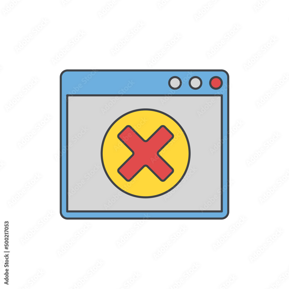 Poster browser with error sign icon in color icon, isolated on white background