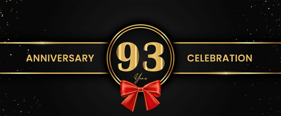 93 Year Anniversary Celebration Vector Template Design. 93 years golden anniversary sign, 93 years anniversary logo. Light bright symbol for event, invitation, party, award, ceremony, greeting vector