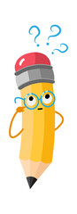 Pensive cartoon pencil. Education icon. Vector illustration