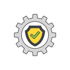 Setting with protection icon. cogwheel with shield sign in color icon, isolated on white background 