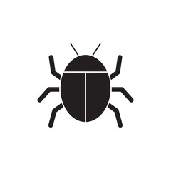 Bug, insect, computer virus icon in black flat glyph, filled style isolated on white background