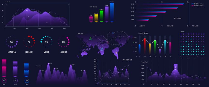 Ultimate infographic chart elements set with colorful chart design