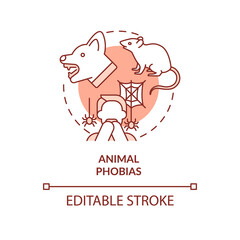 Animal phobias red concept icon. Zoophobia. Anxiety disorder. Specific phobias abstract idea thin line illustration. Isolated outline drawing. Editable stroke. Arial, Myriad Pro-Bold fonts used