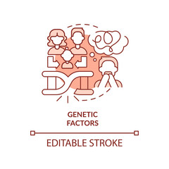 Genetic factors red concept icon. Inherited anxiety disorder. Phobia cause abstract idea thin line illustration. Isolated outline drawing. Editable stroke. Arial, Myriad Pro-Bold fonts used