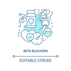 Beta blockers turquoise concept icon. Reduce physical symptoms. Phobia treatment abstract idea thin line illustration. Isolated outline drawing. Editable stroke. Arial, Myriad Pro-Bold fonts used