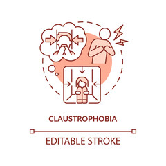 Claustrophobia red concept icon. Fear of enclosed spaces. Most common phobia abstract idea thin line illustration. Isolated outline drawing. Editable stroke. Arial, Myriad Pro-Bold fonts used