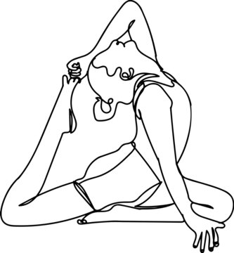 recommend clip art: Continuous one line sketch drawing woman doing meditation yoga, line art vector illustration silhouette of girl doing aerobics