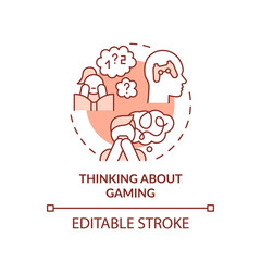 Thinking about gaming terracotta concept icon. Sign of game addiction abstract idea thin line illustration. Isolated outline drawing. Editable stroke. Arial, Myriad Pro-Bold fonts used