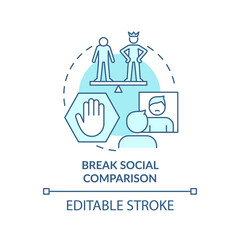 Break social comparison turquoise concept icon. Social media detox reason abstract idea thin line illustration. Isolated outline drawing. Editable stroke. Arial, Myriad Pro-Bold fonts used