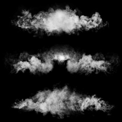 Fototapeta na wymiar Smoke over black background. Fog or steam abstract texture collage. Set collection.