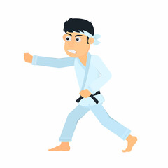 Fighter in a kimono. Karate training, vector illustration