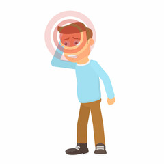 Headache. Man with a migraine, vector illustration