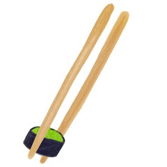 Watercolor sushi with chuka seaweed in shushi chopsticks. Cute hand drawn cartoon illustration for asian food menu, stickers, wall art, branding logo