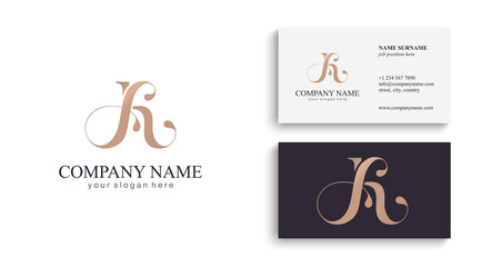 AK letter monogram. Elegant luxury logo. Calligraphic style. Corporate identity and personal logo. Vector design. Luxurious linear creative monogram.