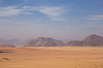 Fototapeta na wymiar Panoramic views of the Wadi Rum desert, Jordan at sunrise