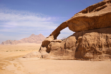 Panoramic views of the Wadi Rum desert, Jordan at sunrise