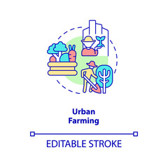 Naklejka premium Urban farming concept icon. Water and biodiversity in green urbanism abstract idea thin line illustration. Agriculture. Isolated outline drawing. Editable stroke. Arial, Myriad Pro-Bold fonts used