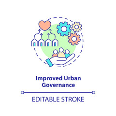 Improved urban governance concept icon. Urban development principle abstract idea thin line illustration. Inclusiveness. Isolated outline drawing. Editable stroke. Arial, Myriad Pro-Bold fonts used