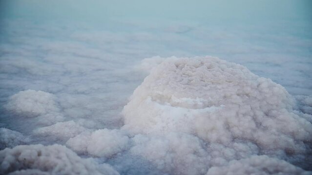 Close up view of salt that is in the Dead Sea, Israel. Naturally formed salt stone