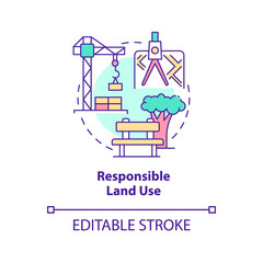 Responsible land use concept icon. Green building strategy abstract idea thin line illustration. Construction project. Isolated outline drawing. Editable stroke. Arial, Myriad Pro-Bold fonts used