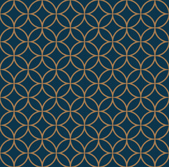 Art deco line art. Diamond grid pattern in gold and blue color. Decorative seamless background.