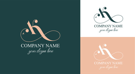 AK letter monogram. Elegant luxury logo. Calligraphic style. Corporate identity and personal logo. Vector design. Luxurious linear creative monogram.