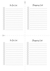 To Do list, Shopping List printable template vector. Blank white page A4 to print. Household organizer page for effective planning. Paper sheet. Vector daily planner, note paper, organizer