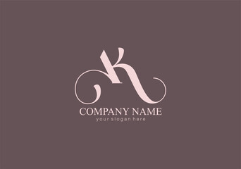 AK letter monogram. Elegant luxury logo. Calligraphic style. Corporate identity and personal logo. Vector design. Luxurious linear creative monogram.