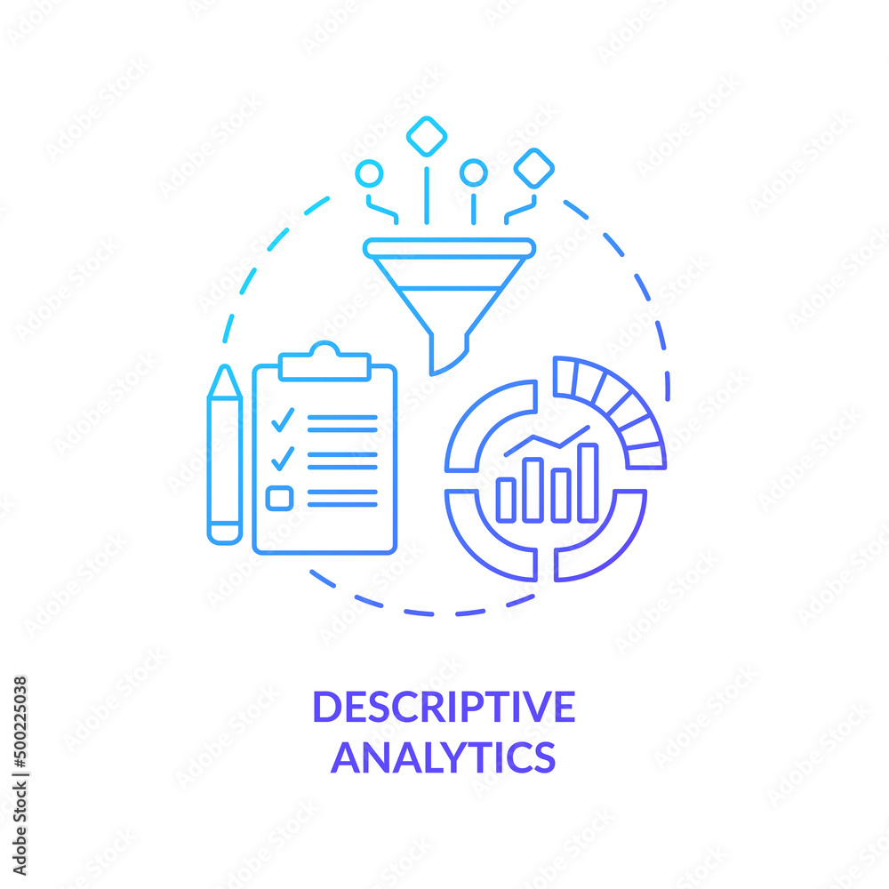 Poster descriptive analytics blue gradient concept icon. type of business analytics abstract idea thin line
