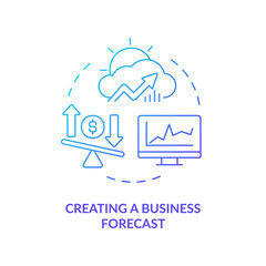 Creating business forecast blue gradient concept icon. Business analyst assignment abstract idea thin line illustration. Decision making. Isolated outline drawing. Myriad Pro-Bold font used