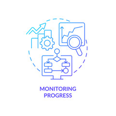 Monitoring progress blue gradient concept icon. Business analytics task abstract idea thin line illustration. Market research. Live test. Isolated outline drawing. Myriad Pro-Bold font used