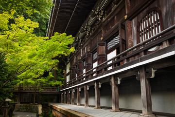 Fototapeta na wymiar The outer wooden structure of Eikan-do (or Zenrin-ji) Buddhist temple in Kyoto