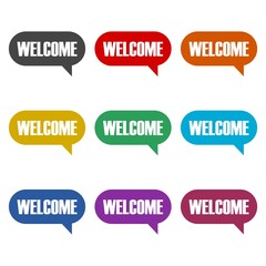 Welcome bubble speech icon color set