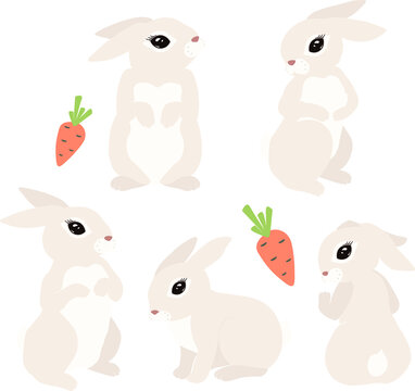 Set of cartoon rabbits vector clipart