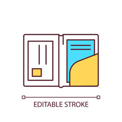 Holder with personal ID cards RGB color icon. Prepare folder with passport and card. Travel supplies. Isolated vector illustration. Simple filled line drawing. Editable stroke. Arial font used