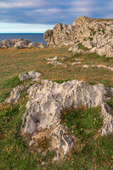 Fototapeta na wymiar Rocky Coast, PrÃ­a Cliffs, Karst Formation, Bufones de PrÃ­a, Protrected Landscape of the Oriental Coast of Asturias, Llanes de PrÃ­a, Asturias, Spain, Europe