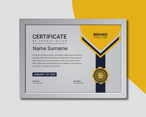 Certificate template with a classic frame and modern pattern design in vector