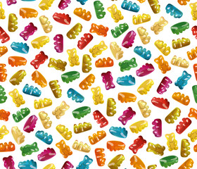 Gummy Bear Candy seamless pattern. Jelly Bear seamless texture.