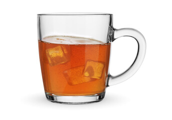 tangerine or orange soda with ice in a glass isolated