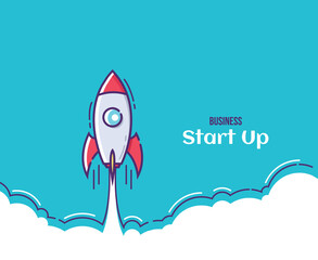 vector start up with rocket concept taking off into space. vector illustration. rocket takes off. startup concept. can be used for wallpapers, banners, and backgrounds