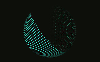 graphic abstract hollow sphere in turquoise on black - 500228604