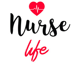 Nurse life vector design with red heart and heartbeat