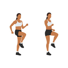 Obraz na płótnie Canvas Woman doing run in place exercise. Flat vector illustration isolated on white background