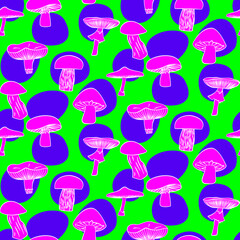 Vector seamless half-drop pattern, with mushrooms
