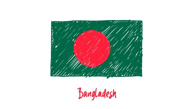 Bangladesh Flag Marker Whiteboard or Pencil Color Sketch Looping Animation
