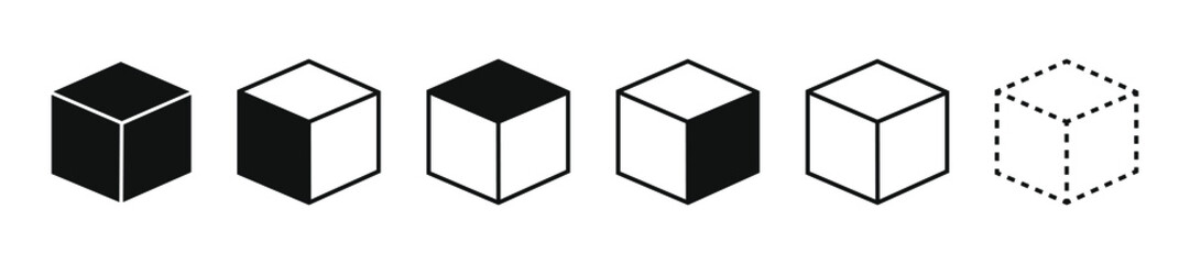 Outline cube icons set with selected side