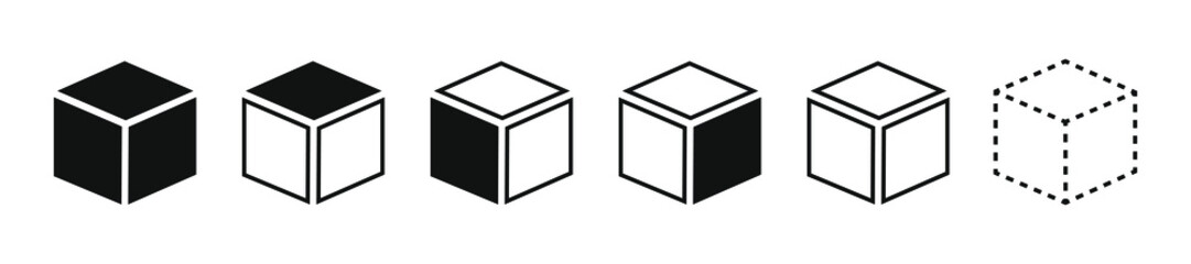 Outline cube icons set with selected side
