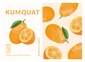 Kumquat fruit packaging design templates, watercolour style vector illustration.