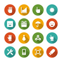 Flat icons vector set and long shadow effect for web site design, infographics, ui and mobile apps. Objects, business, office, communication and marketing items